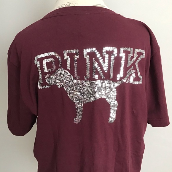 PINK VS Campus Sequins Short Sleeve Tee Top New With Tag - Picture 4 of 14